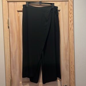 Eileen Fisher Silk Wide Leg Cropped Wrap Pant Black Large
